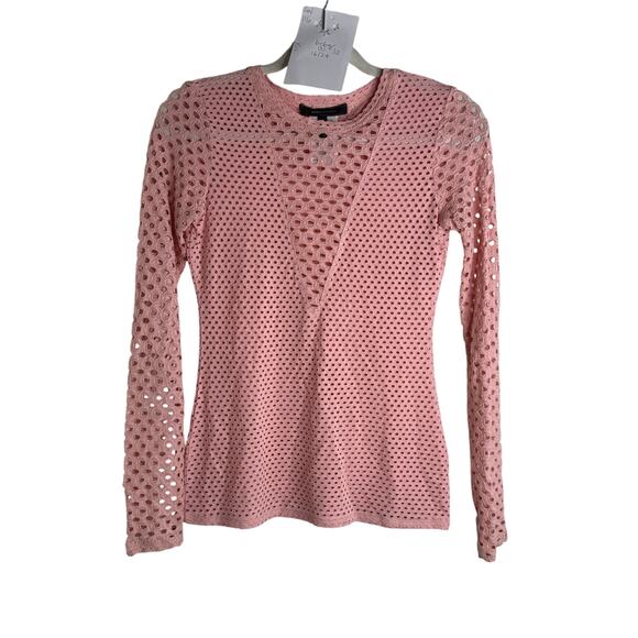 BCBG Max Azria Shirt Women's Small Whisper Pink Mesh Long Sleeve - Picture 1 of 6